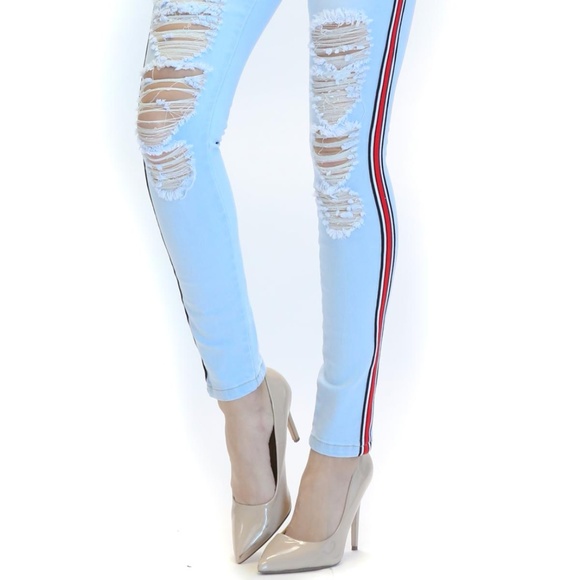 Stripes Drawstrings stretchy Jeans - Picture 5 of 8